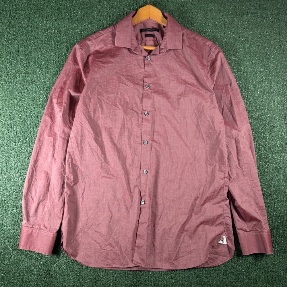 John Varvatos Button Down Men 16 34/35 Burgundy Good Slim Fit Cotton Shirt